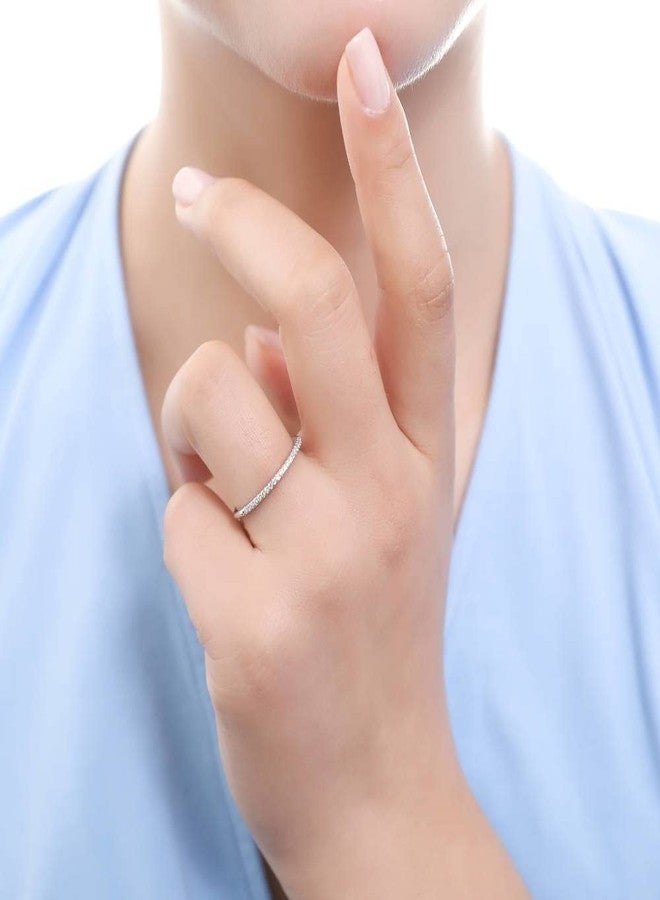 بيركيل خاتم زفاف من الفضة الإسترلينية من بيريكل، مرصع بأحجار الزركونيا المكعبة المستديرة، بتصميم نصف دائرة، مطلي بالروديوم، - Image 5