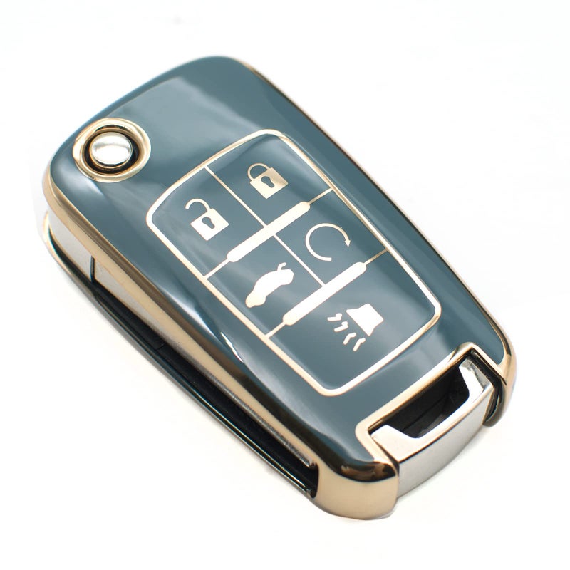 FEYOUN Key Fob Cover Compatible with Chevy Chevrolet Equinox Camaro Cruze Malibu Sonic Volt Spark Impala Buick Encore Allure TPU Remote Keyless Key Fob Case Protection Shell Accessories Blue Gray - Image 3