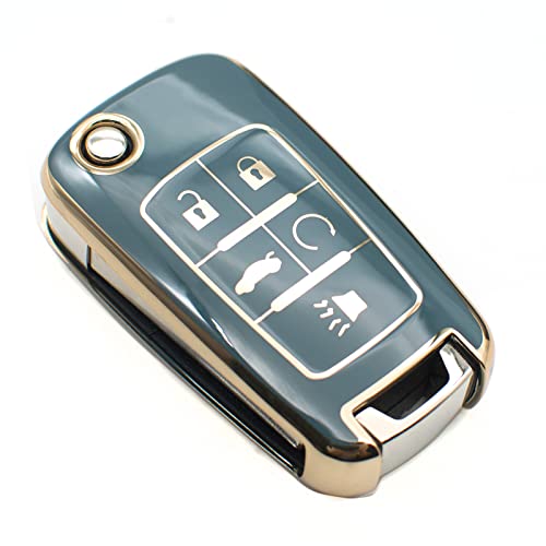 FEYOUN Key Fob Cover Compatible with Chevy Chevrolet Equinox Camaro Cruze Malibu Sonic Volt Spark Impala Buick Encore Allure TPU Remote Keyless Key Fob Case Protection Shell Accessories Blue Gray - Image 1