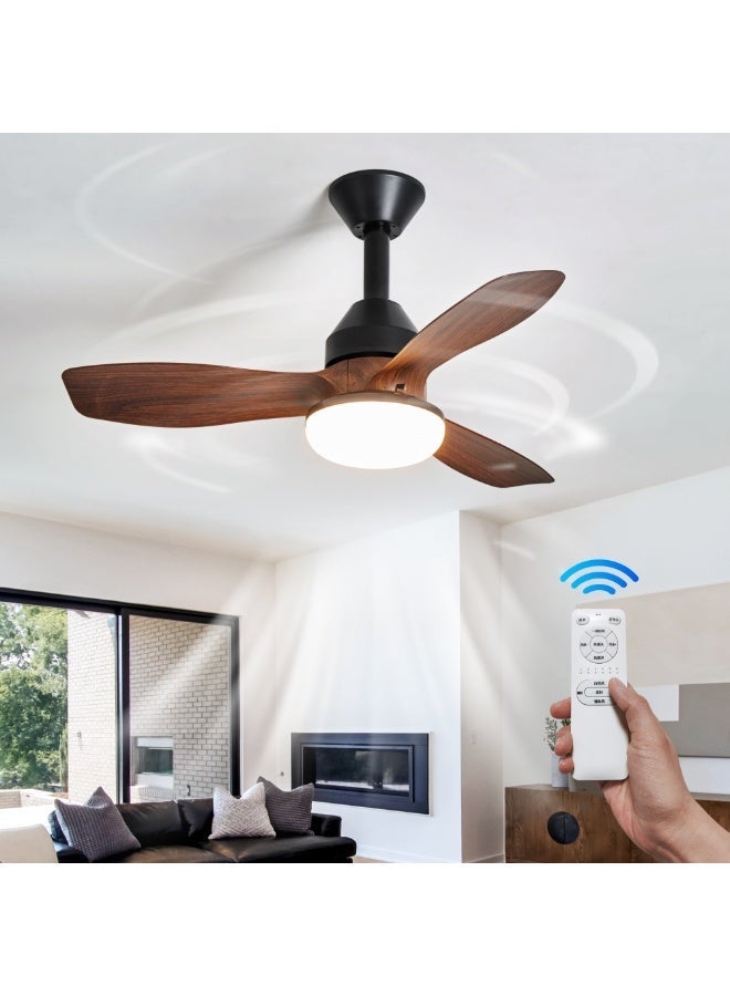 Modern Downrod-Mount Ceiling Fan Light – Ultra-Quiet DC Motor, 6-Speed ​​Control & Stepless Dimming, Reversible Airflow for All Seasons, Walnut-Finish ABS Blades – Smart Fan Light for Bedrooms, Living Rooms, and Studies - Image 1