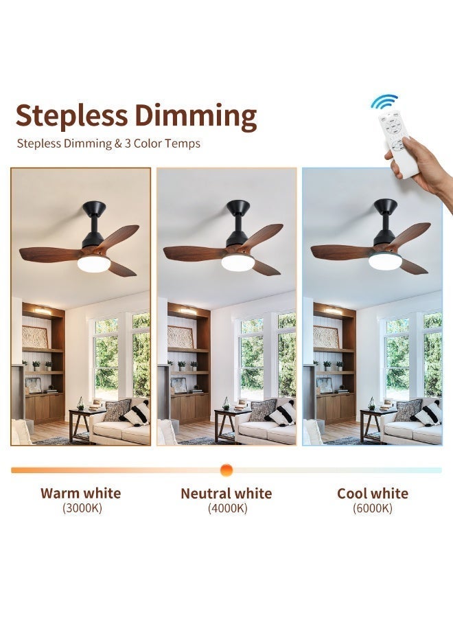Modern Downrod-Mount Ceiling Fan Light – Ultra-Quiet DC Motor, 6-Speed ​​Control & Stepless Dimming, Reversible Airflow for All Seasons, Walnut-Finish ABS Blades – Smart Fan Light for Bedrooms, Living Rooms, and Studies - Image 4