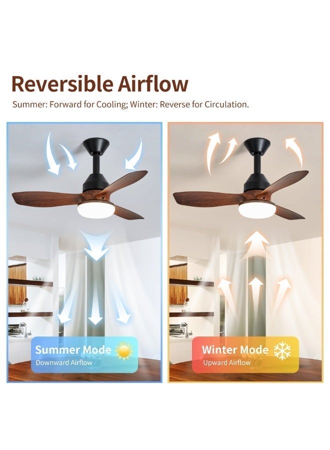 Modern Downrod-Mount Ceiling Fan Light – Ultra-Quiet DC Motor, 6-Speed ​​Control & Stepless Dimming, Reversible Airflow for All Seasons, Walnut-Finish ABS Blades – Smart Fan Light for Bedrooms, Living Rooms, and Studies - Image 5