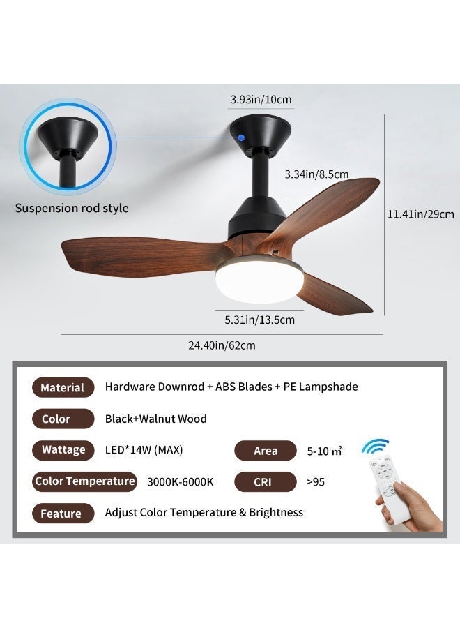 Modern Downrod-Mount Ceiling Fan Light – Ultra-Quiet DC Motor, 6-Speed ​​Control & Stepless Dimming, Reversible Airflow for All Seasons, Walnut-Finish ABS Blades – Smart Fan Light for Bedrooms, Living Rooms, and Studies - Image 3