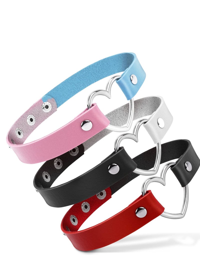 KASTWAVE 3PCS PU Leather Choker, Women Vintage Heart Leather Choker, Choker Necklace Collar Neckband, for Women Party Cosplay Festival Decorations - Image 4
