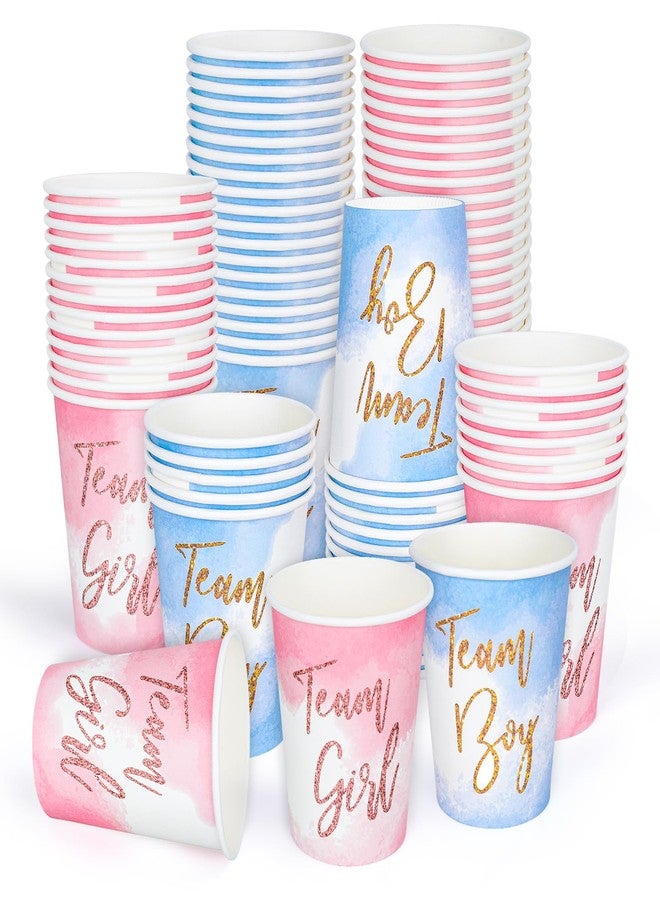 Whaline أكواب ورقية للكشف عن جنس الطفل من وايلين 50 قطعة - فريق الفتاة وفريق الولد - أكواب قابلة للتصرف لتزيين الطاولة لعصير القهوة والمشروبات الساخنة والباردة لاحتفالات استحمام الأطفال، 9 أونصات - Image 1