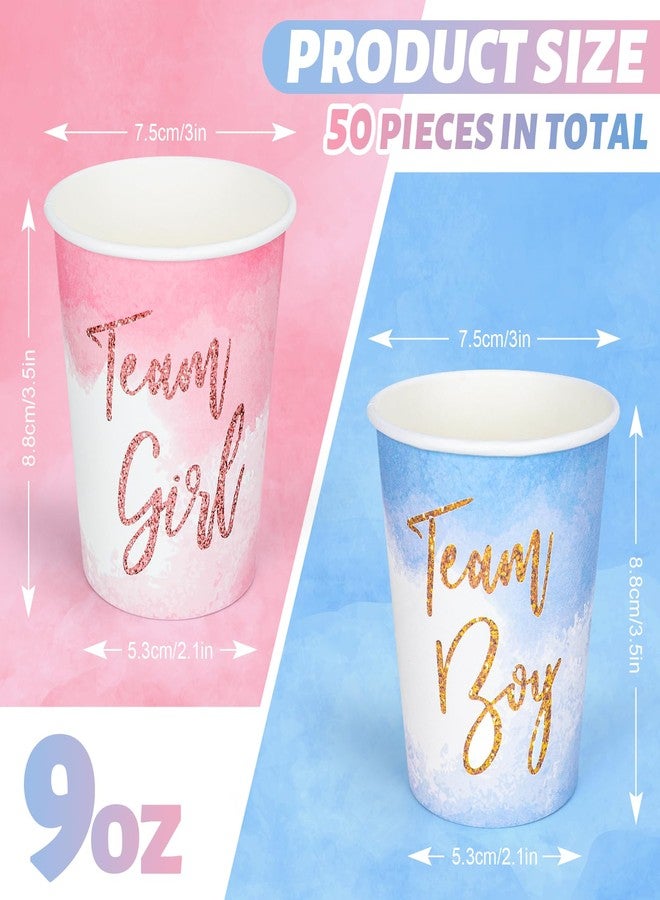 Whaline أكواب ورقية للكشف عن جنس الطفل من وايلين 50 قطعة - فريق الفتاة وفريق الولد - أكواب قابلة للتصرف لتزيين الطاولة لعصير القهوة والمشروبات الساخنة والباردة لاحتفالات استحمام الأطفال، 9 أونصات - Image 2
