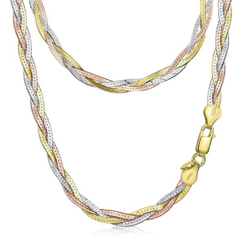 Amberta Women's 925 Sterling Silver Braided Herringbone Chain Necklace (Length 18 inch): Multicoloured - Image 1