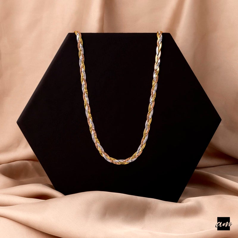 Amberta Women's 925 Sterling Silver Braided Herringbone Chain Necklace (Length 18 inch): Multicoloured - Image 3