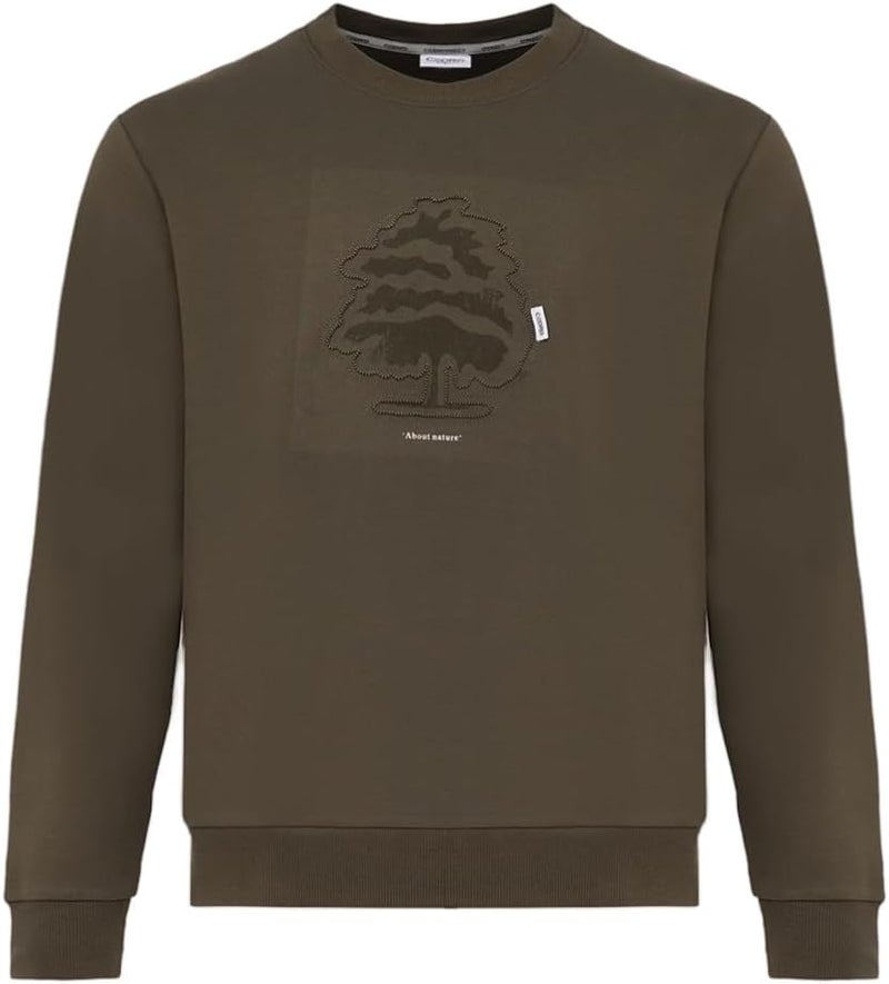 CEDRO سويت شيرت رجالي بأكمام طويلة وياقة دائرية بتصميم شجرة باللون الزيتوني - Image 1