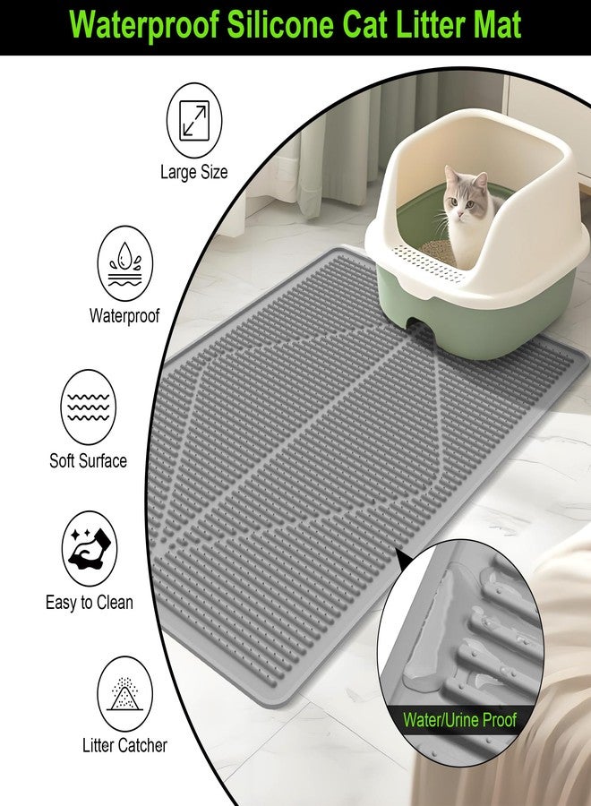 Mofason Rubber Cat Litter Mat - Kitty Litter Box mat - Silicone Litter Trapping Catcher Mat - Cat Supplies & Accessories for Indoor Cats (24" x 15") - Grey - Image 4