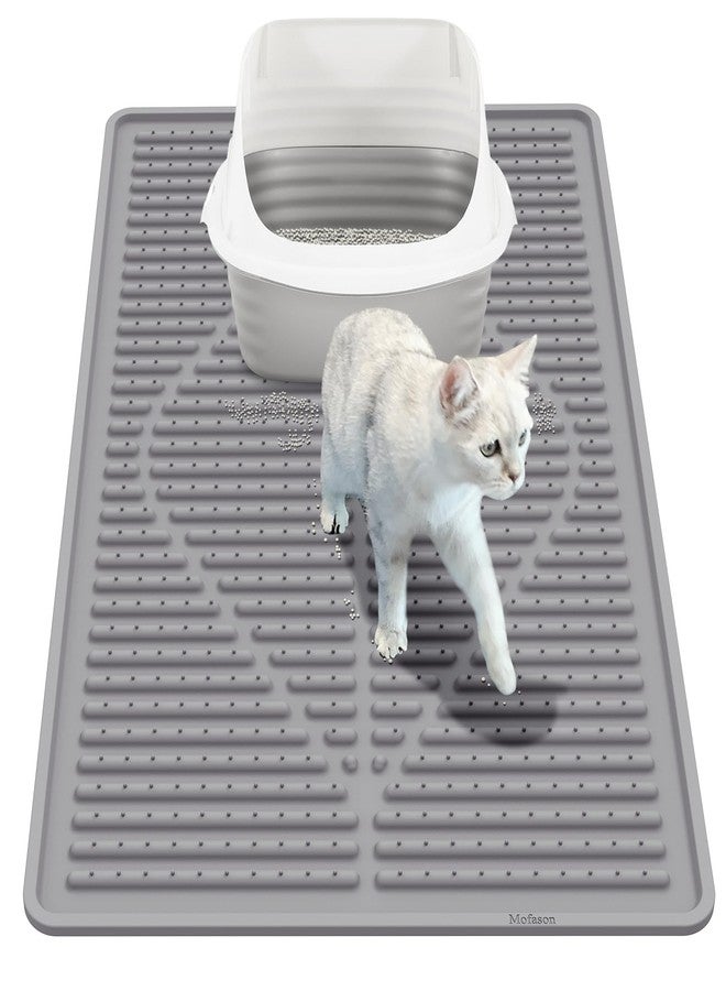 Mofason Rubber Cat Litter Mat - Kitty Litter Box mat - Silicone Litter Trapping Catcher Mat - Cat Supplies & Accessories for Indoor Cats (24" x 15") - Grey - Image 1