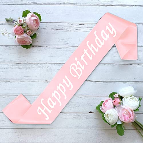 AMFIN® Happy Birthday Sash for Birthday Decoration/Birthday Girl Photoshoot Accessories Items for Kids - Light Pink with White Text - Image 5
