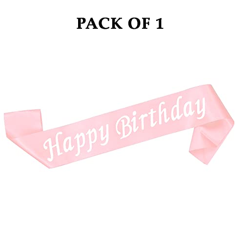 AMFIN® Happy Birthday Sash for Birthday Decoration/Birthday Girl Photoshoot Accessories Items for Kids - Light Pink with White Text - Image 3