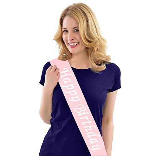 AMFIN® Happy Birthday Sash for Birthday Decoration/Birthday Girl Photoshoot Accessories Items for Kids - Light Pink with White Text - Image 1