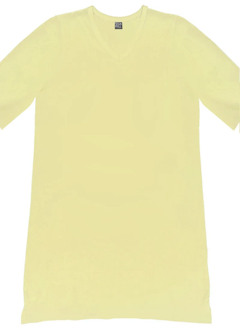 روك اند رول Plain Light Yellow V Neck Half Sleeve Knee Length Home Dress Nightgown