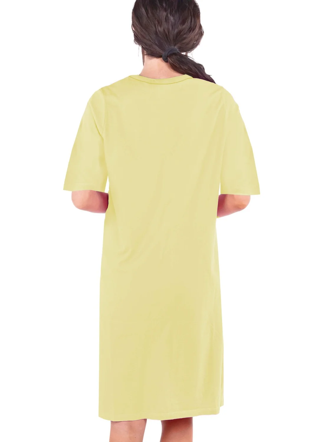 روك اند رول Plain Light Yellow V Neck Half Sleeve Knee Length Home Dress Nightgown