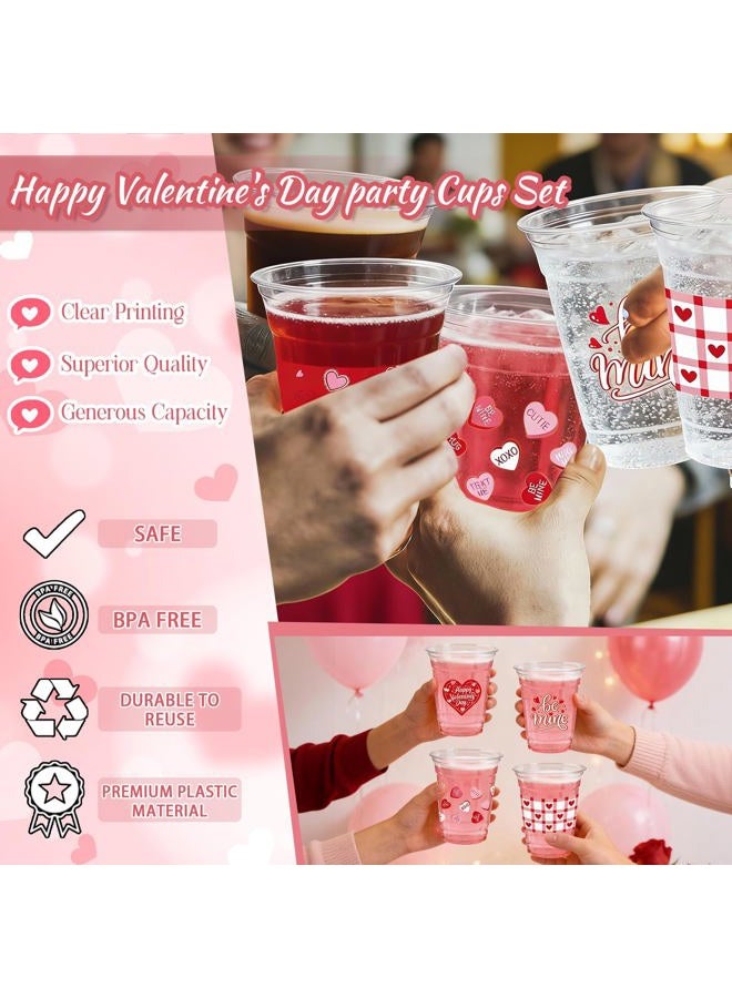 CUPLOOV 50 Pack Valentines Plastic Cups-12oz Heart Valentines Disposable Clear Drinking Cups for Wedding Anniversary Drinkware Beverage Ice Cream Snacks Party Supplies - Image 2
