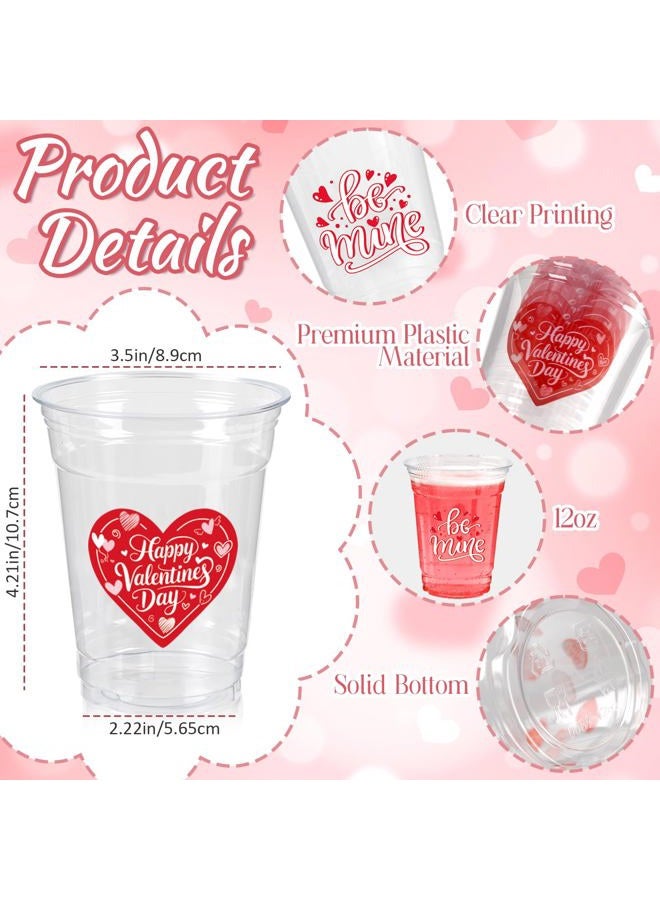 CUPLOOV 50 Pack Valentines Plastic Cups-12oz Heart Valentines Disposable Clear Drinking Cups for Wedding Anniversary Drinkware Beverage Ice Cream Snacks Party Supplies - Image 3