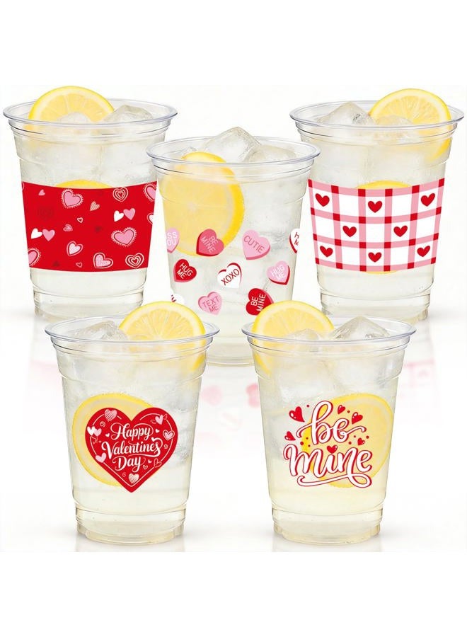 CUPLOOV 50 Pack Valentines Plastic Cups-12oz Heart Valentines Disposable Clear Drinking Cups for Wedding Anniversary Drinkware Beverage Ice Cream Snacks Party Supplies - Image 1