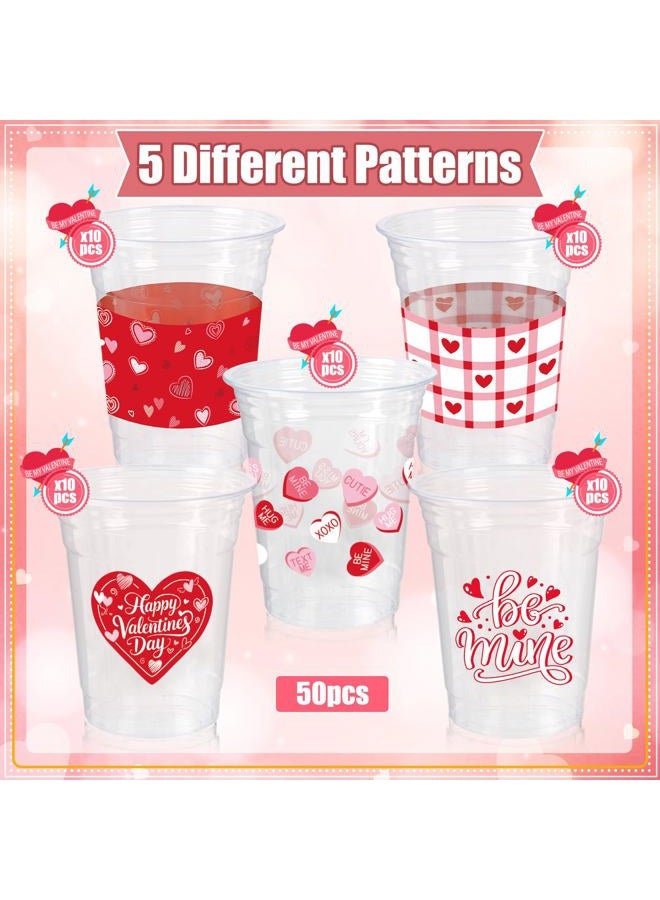 CUPLOOV 50 Pack Valentines Plastic Cups-12oz Heart Valentines Disposable Clear Drinking Cups for Wedding Anniversary Drinkware Beverage Ice Cream Snacks Party Supplies - Image 4