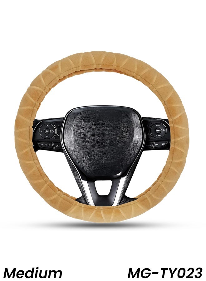 Universal Car Steering Wheel Cover MG-TY023, Medium Size – Soft Plush Material, Beige Color, Anti-Slip Grip, Four-Season Protection, Comfortable & Durable, Easy Installation for Cars, SUVs & Trucks - Image 1