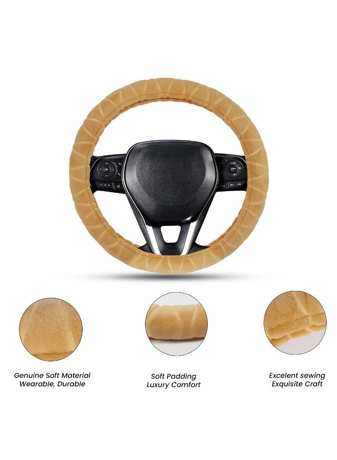 Universal Car Steering Wheel Cover MG-TY023, Medium Size – Soft Plush Material, Beige Color, Anti-Slip Grip, Four-Season Protection, Comfortable & Durable, Easy Installation for Cars, SUVs & Trucks - Image 5