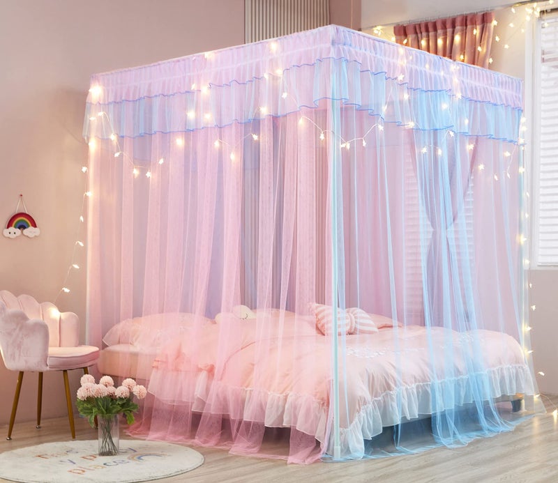 Mengersi Rainbow Canopy Bed Curtains with Lights - Princess Bed Canopy for Girls - Bed Drapes Netting- Bedroom Decoration Accessories,Queen - Image 2