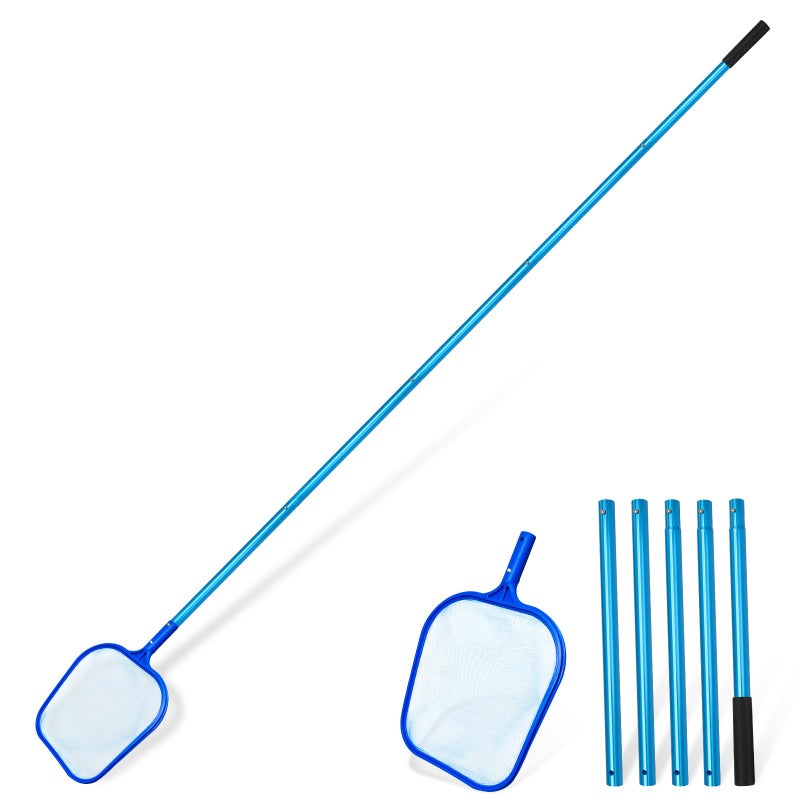 SAN LIKE Pool Skimmer Net 758 Foot Leaf Skimmer Net with 5 Aluminum Pole Sections  6 Deep Ultra Fine Mesh Netting Bag Basket for Fast Cleaning of The Finest Debris Clean Spas Ponds 
