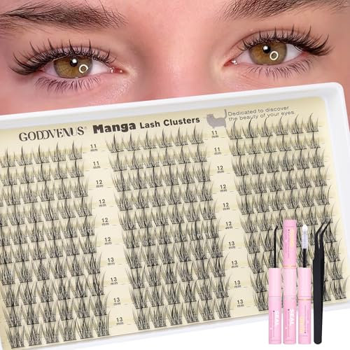 Goddvenus Natural Lash Clusters Kit Wispy Eyelash Clusters Fairy Cluster Eyelash Extensions Kit C Curl Lash Extension Kit Waterproof Individual Lashes (With Tweezers) - Image 1