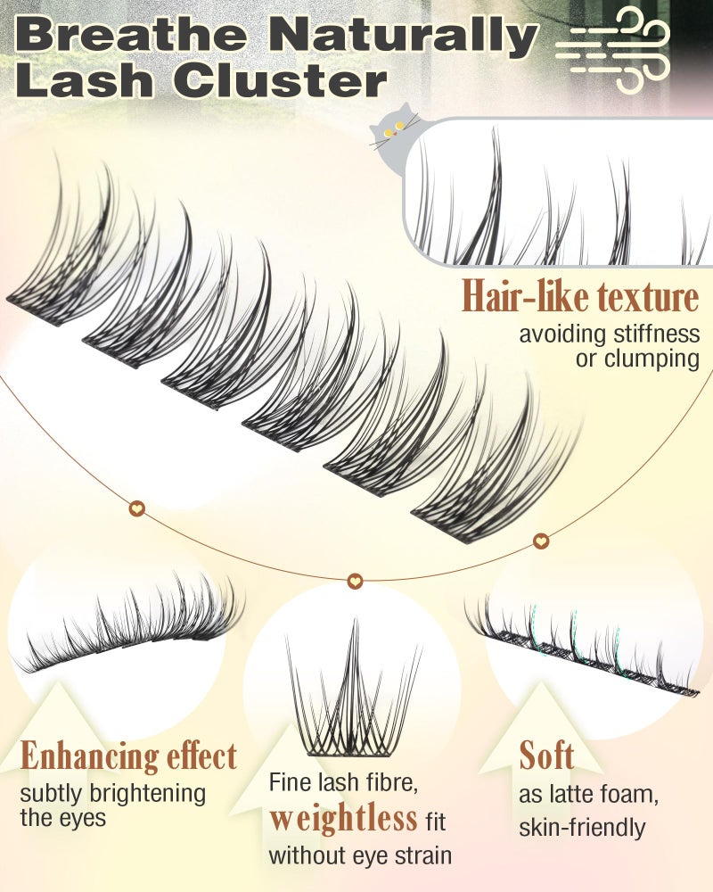 Goddvenus Natural Lash Clusters Kit Wispy Eyelash Clusters Fairy Cluster Eyelash Extensions Kit C Curl Lash Extension Kit Waterproof Individual Lashes (With Tweezers) - Image 3