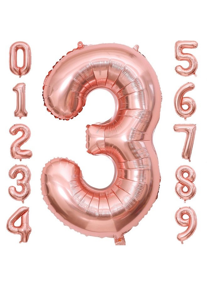 BBPOOL Rose Gold 3 Number Balloons,40 Inch Big 3 Balloon Numbers Rose Gold 3 Foil Mylar Balloons for Birthday Party Anniversary Events - Image 1