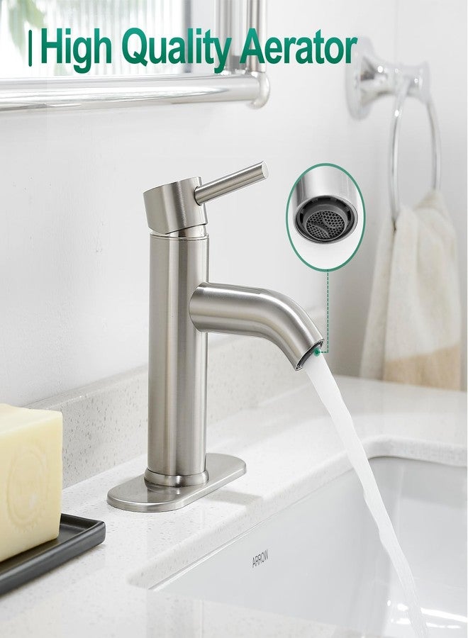 VOTON Bathroom Faucet Brushed Nickel One-Handle, Modern one Hole Bathroom Sink Faucet Lavatory Faucet with Deck - Image 2