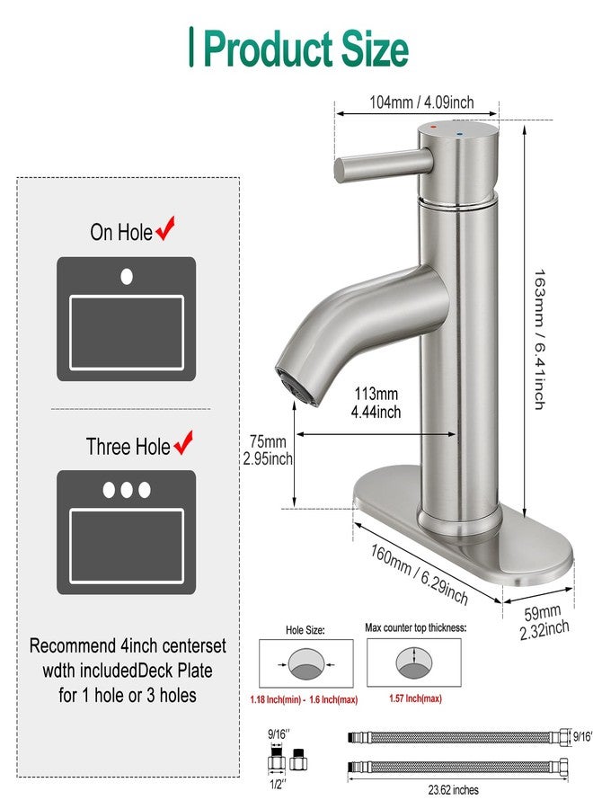 VOTON Bathroom Faucet Brushed Nickel One-Handle, Modern one Hole Bathroom Sink Faucet Lavatory Faucet with Deck - Image 5