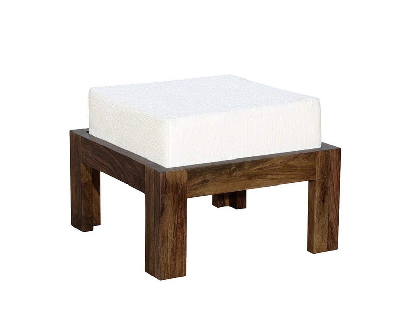 WiproWood Sheesham Wood Cushioned Ottoman Stool Wooden Seating Pouffes Stool for Living Room Home Natural Finish - Image 1