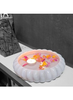 R&M R&M RM Scalloped Marble Bowl | Jewellery Dish Holder Tray with Twisted Edges | Decorative Marble Fruit Bowl for Kitchen Counter, Pooja Room, DeskTable, Candle Holder, Housewarming Ruffle Bowl | White  - Image 1