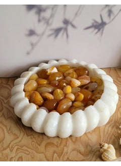 R&M R&M RM Scalloped Marble Bowl | Jewellery Dish Holder Tray with Twisted Edges | Decorative Marble Fruit Bowl for Kitchen Counter, Pooja Room, DeskTable, Candle Holder, Housewarming Ruffle Bowl | White  - Image 3