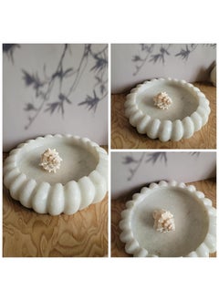 R&M R&M RM Scalloped Marble Bowl | Jewellery Dish Holder Tray with Twisted Edges | Decorative Marble Fruit Bowl for Kitchen Counter, Pooja Room, DeskTable, Candle Holder, Housewarming Ruffle Bowl | White  - Image 4