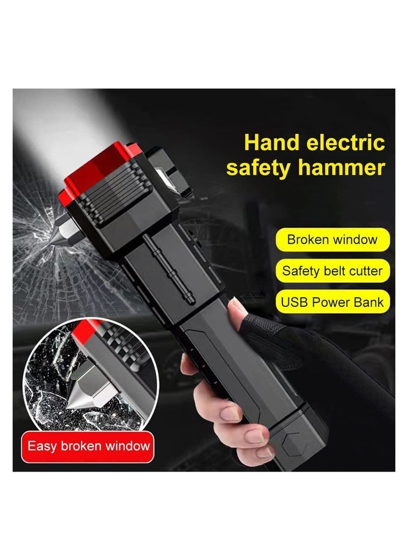 Generic - LED Torch, Super Bright Torches with 4 Lighting Modes, COB Side Light, IP44 Waterproof Camping Torch with Hammer and Cutter, USB Rechargeable Flashlight for Camping Hiking - Image 1