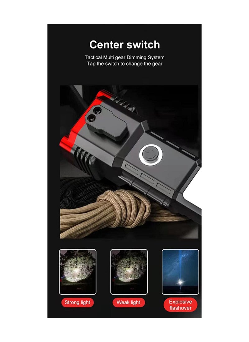 Generic - LED Torch, Super Bright Torches with 4 Lighting Modes, COB Side Light, IP44 Waterproof Camping Torch with Hammer and Cutter, USB Rechargeable Flashlight for Camping Hiking - Image 1