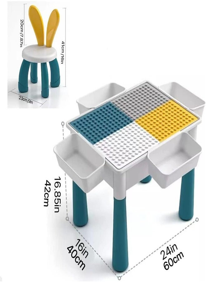 Generic - Multi-Functional Educational Block Table and 1 Chair Set ï¼ˆInclude 403pcs building blocksï¼‰â€“ Kids Multi Activity Building Block Table Toy with Storage; kids study table and chair - Image 1