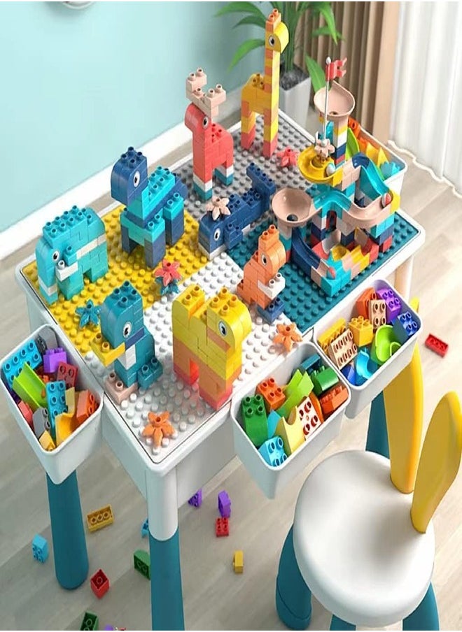 Generic - Multi-Functional Educational Block Table and 1 Chair Set ï¼ˆInclude 403pcs building blocksï¼‰â€“ Kids Multi Activity Building Block Table Toy with Storage; kids study table and chair - Image 1