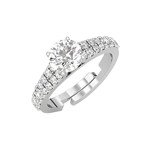 CLARA Pure 925 Sterling Silver V Solitaire Finger Ring with Adjustable Band | Gift for Women Girls Wife Girlfriend | Swiss Zircon Rhodium Plated - Image 1