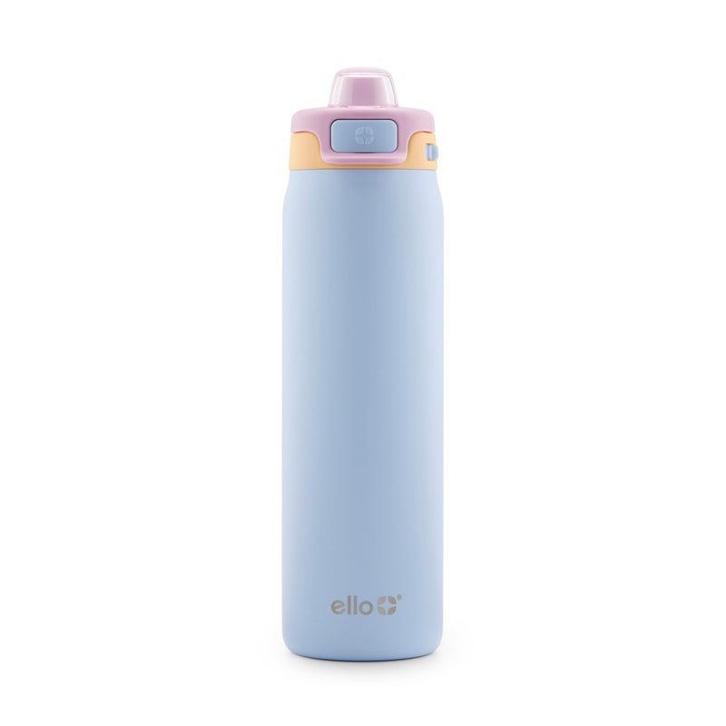 Ello Pop Fill 22oz Stainless Steel Water Bottle with Quick Fill Technology Double Walled and Vacuum Insulated Metal Leak Proof Locking Lid Sip and Chug Reusable BPA Free Coastal Sunrise