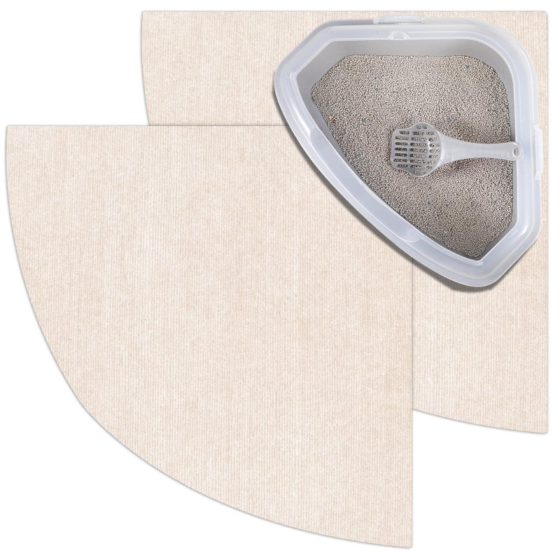 Tinideya 2 Pcs Corner Cat Litter Mat 29 Inch for Corner Machine Washable Litter Mat Ridged Design Fan Shaped Absorbent Cat Litter Rug for Box Less Waste Space(Beige White) - Image 1