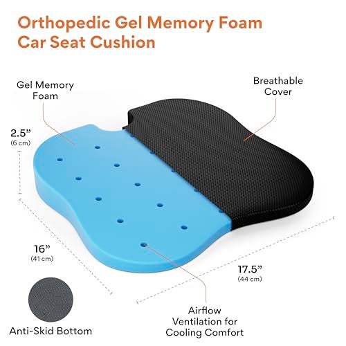FOVERA Car Seat Cushions | 2 Years Warranty | for Long Drive & Daily Commute | Gel Memory Foam Wedge Cushion with Coccyx Cutout for Lower Back, Hip, Tailbone & Sciatica Pain Relief (Black, Pack of 1) - Image 4