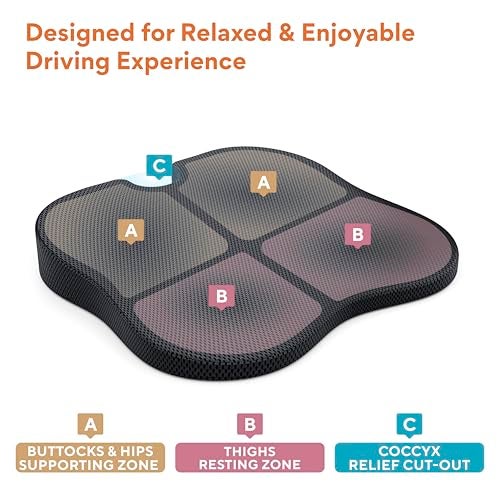 FOVERA Car Seat Cushions | 2 Years Warranty | for Long Drive & Daily Commute | Gel Memory Foam Wedge Cushion with Coccyx Cutout for Lower Back, Hip, Tailbone & Sciatica Pain Relief (Black, Pack of 1) - Image 5