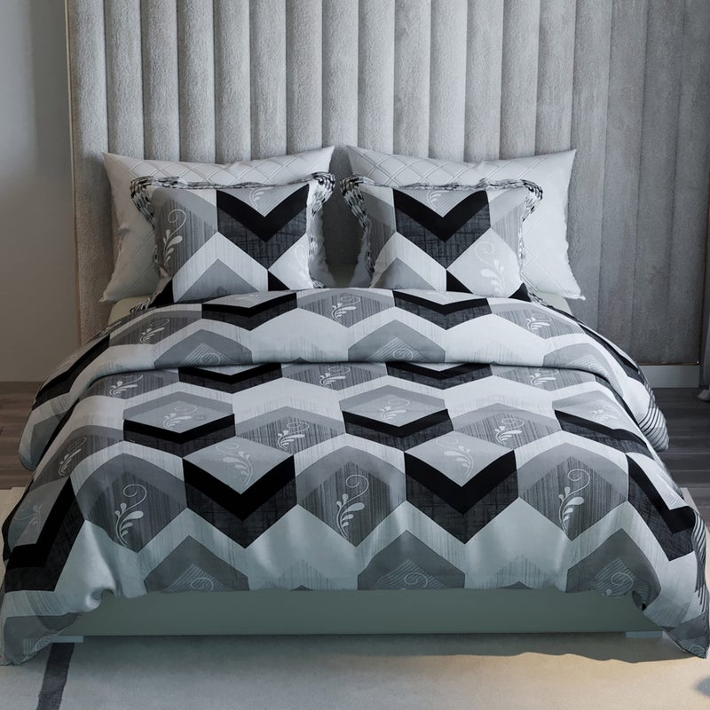 LABHAM® Retro 180TC Pure Cotton Black, White & Grey Double Bedsheet with 2 Pillow Covers (01) - Image 2