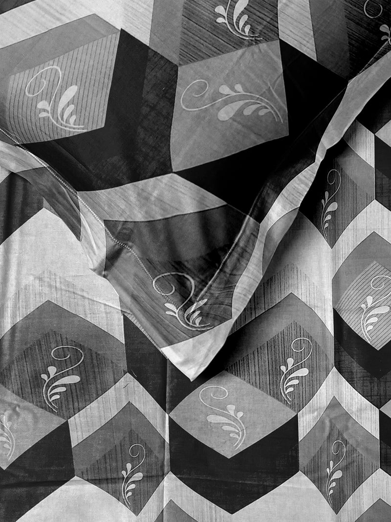 LABHAM® Retro 180TC Pure Cotton Black, White & Grey Double Bedsheet with 2 Pillow Covers (01) - Image 3