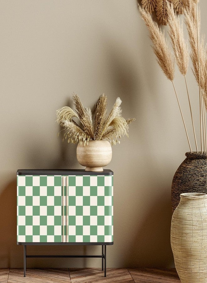 Drydiet Retro Checkered Peel and Stick Wallpaper Funky 70s Removable Vintage Decorative Wallpaper Checkerboard Decor for Bathroom Cabinet(Green,9.8' X 15.75'') - Image 3