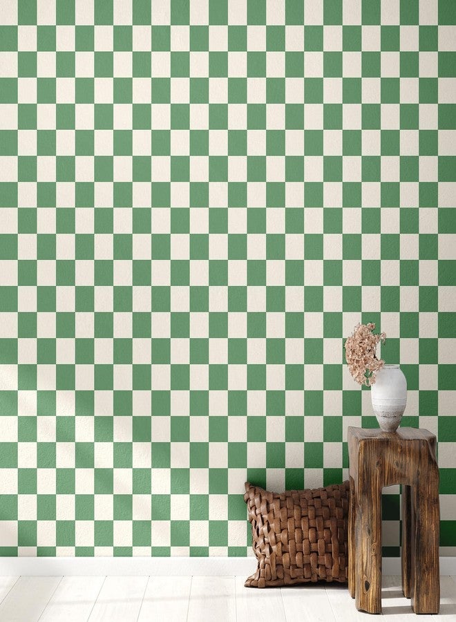 Drydiet Retro Checkered Peel and Stick Wallpaper Funky 70s Removable Vintage Decorative Wallpaper Checkerboard Decor for Bathroom Cabinet(Green,9.8' X 15.75'') - Image 5